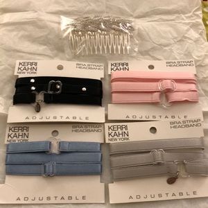 Kerri Kahn 4 retro adjustable bra strap headbands, plus a rhinestones hair comb